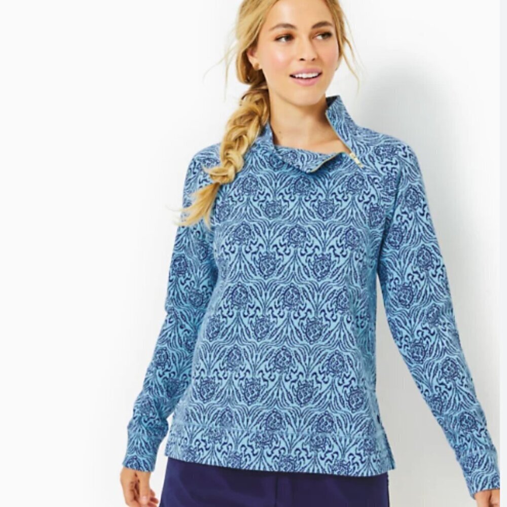 Lilly Pulitzer Playa Bonita pullover in bonbon blue go your own wave medium NWT